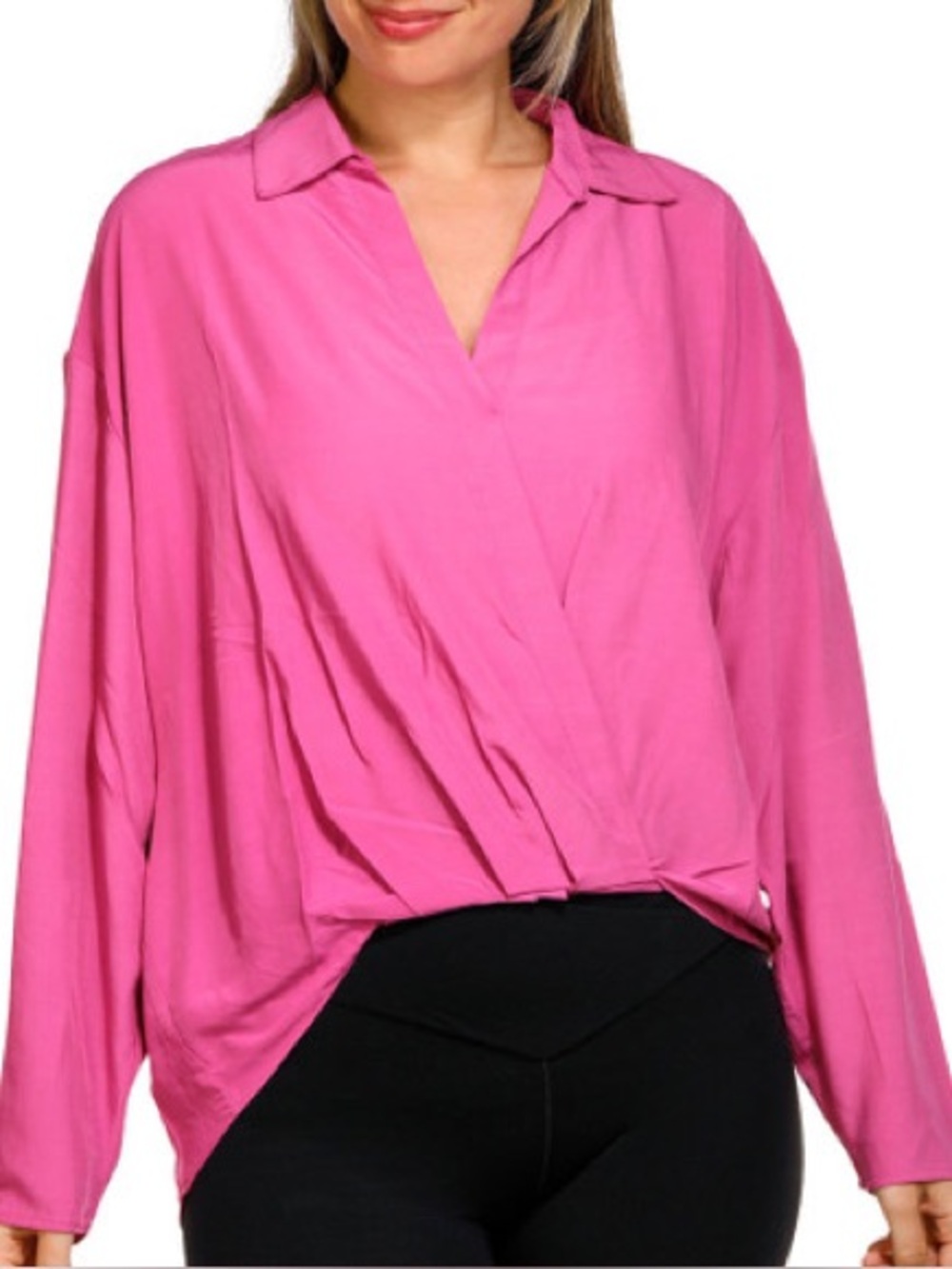 Rachel Roy Pink Long Sleeve Faux-Wrap Top